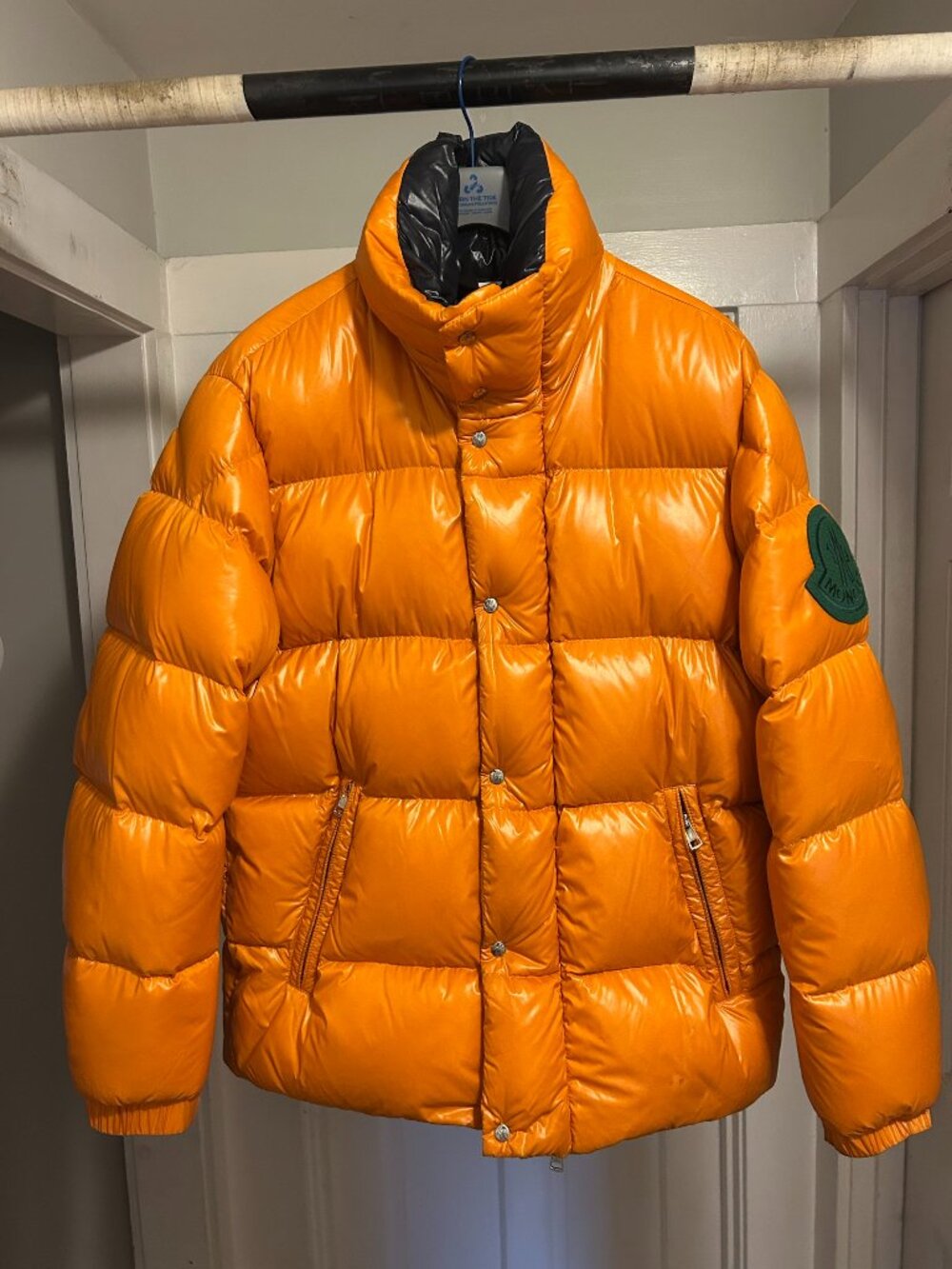 Moncler Genius 1952 Dervaux Orange Laque Shiny Down Puffer Jacket Size 2 M